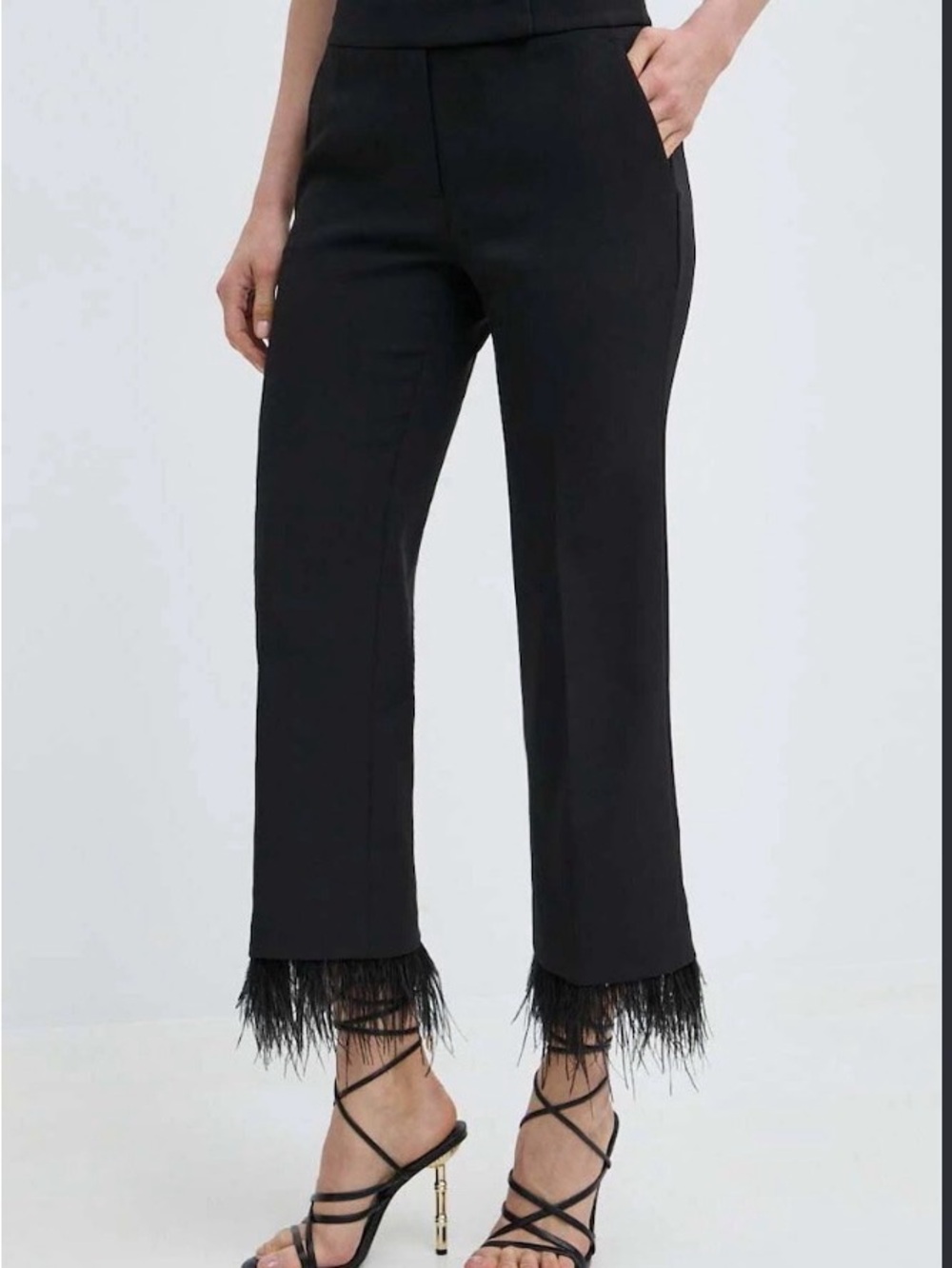 MICHAEL KORS - Black Feather-Hem Cropped Dress Pants for Women